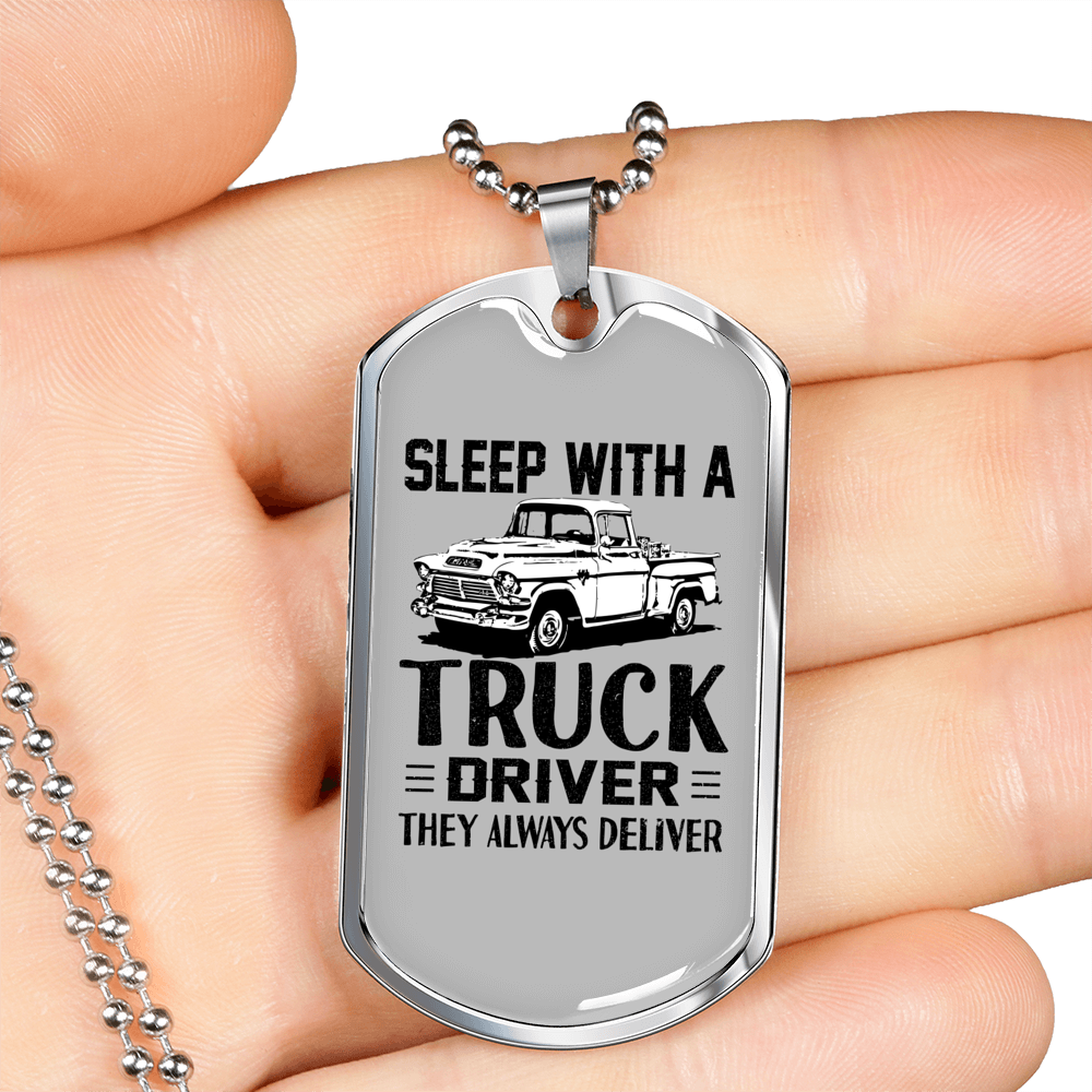 They Always Deliver Trucker Dog Tag Stainless Steel or 18k Gold 24" Chain-Express Your Love Gifts
