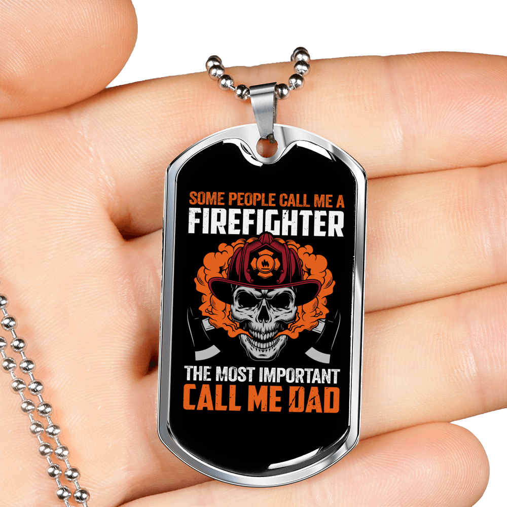 They Call Me Firefighter Firefighter Gift Stainless Steel or 18k Gold Dog Tag 24" Chain-Express Your Love Gifts