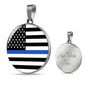 Thin Blue Line Necklace Law Enforcement Thin Blue Line Circle Pendant Stainless Steel or 18k Gold 18-22"-Express Your Love Gifts