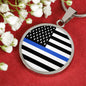 Thin Blue Line Necklace Law Enforcement Thin Blue Line Circle Pendant Stainless Steel or 18k Gold 18-22"-Express Your Love Gifts