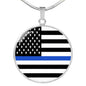 Thin Blue Line Necklace Law Enforcement Thin Blue Line Circle Pendant Stainless Steel or 18k Gold 18-22"-Express Your Love Gifts