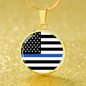 Thin Blue Line Necklace Law Enforcement Thin Blue Line Circle Pendant Stainless Steel or 18k Gold 18-22"-Express Your Love Gifts
