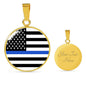 Thin Blue Line Necklace Law Enforcement Thin Blue Line Circle Pendant Stainless Steel or 18k Gold 18-22"-Express Your Love Gifts