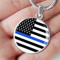 Thin Blue Line Necklace Law Enforcement Thin Blue Line Circle Pendant Stainless Steel or 18k Gold 18-22"-Express Your Love Gifts