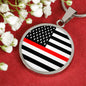 Thin Red Line American Firefighter Circle Necklace Stainless Steel or 18k Gold 18-22"-Express Your Love Gifts