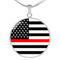 Thin Red Line American Firefighter Circle Necklace Stainless Steel or 18k Gold 18-22"-Express Your Love Gifts