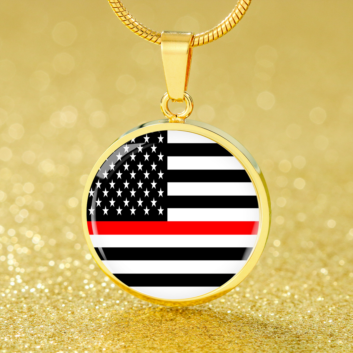 Thin Red Line American Firefighter Circle Necklace Stainless Steel or 18k Gold 18-22"-Express Your Love Gifts