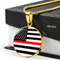 Thin Red Line American Firefighter Circle Necklace Stainless Steel or 18k Gold 18-22"-Express Your Love Gifts
