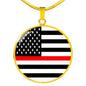 Thin Red Line American Firefighter Circle Necklace Stainless Steel or 18k Gold 18-22"-Express Your Love Gifts