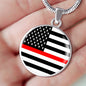 Thin Red Line American Firefighter Circle Necklace Stainless Steel or 18k Gold 18-22"-Express Your Love Gifts