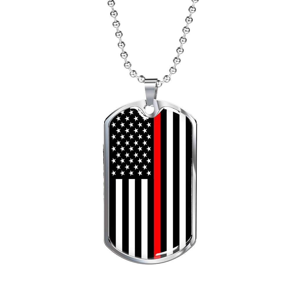 Thin Red Line Firefighter Stainless Steel or 18k Gold Dog Tag 24"-Express Your Love Gifts