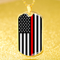 Thin Red Line Firefighter Stainless Steel or 18k Gold Dog Tag 24"-Express Your Love Gifts