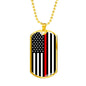 Thin Red Line Firefighter Stainless Steel or 18k Gold Dog Tag 24"-Express Your Love Gifts