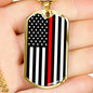 Thin Red Line Firefighter Stainless Steel or 18k Gold Dog Tag 24"-Express Your Love Gifts