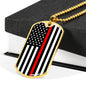 Thin Red Line Firefighter Stainless Steel or 18k Gold Dog Tag 24"-Express Your Love Gifts