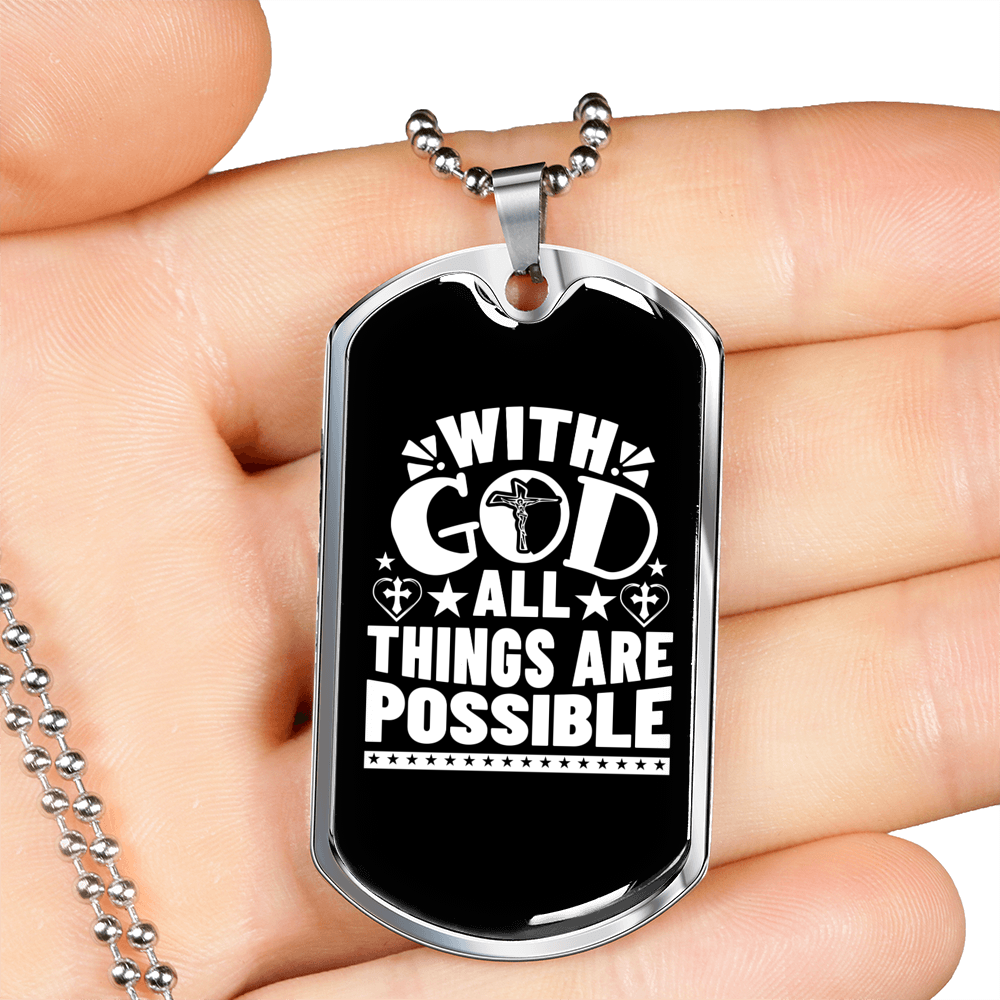 Things Are Posible White Christian Necklace Stainless Steel or 18k Gold Dog Tag 24" Chain-Express Your Love Gifts