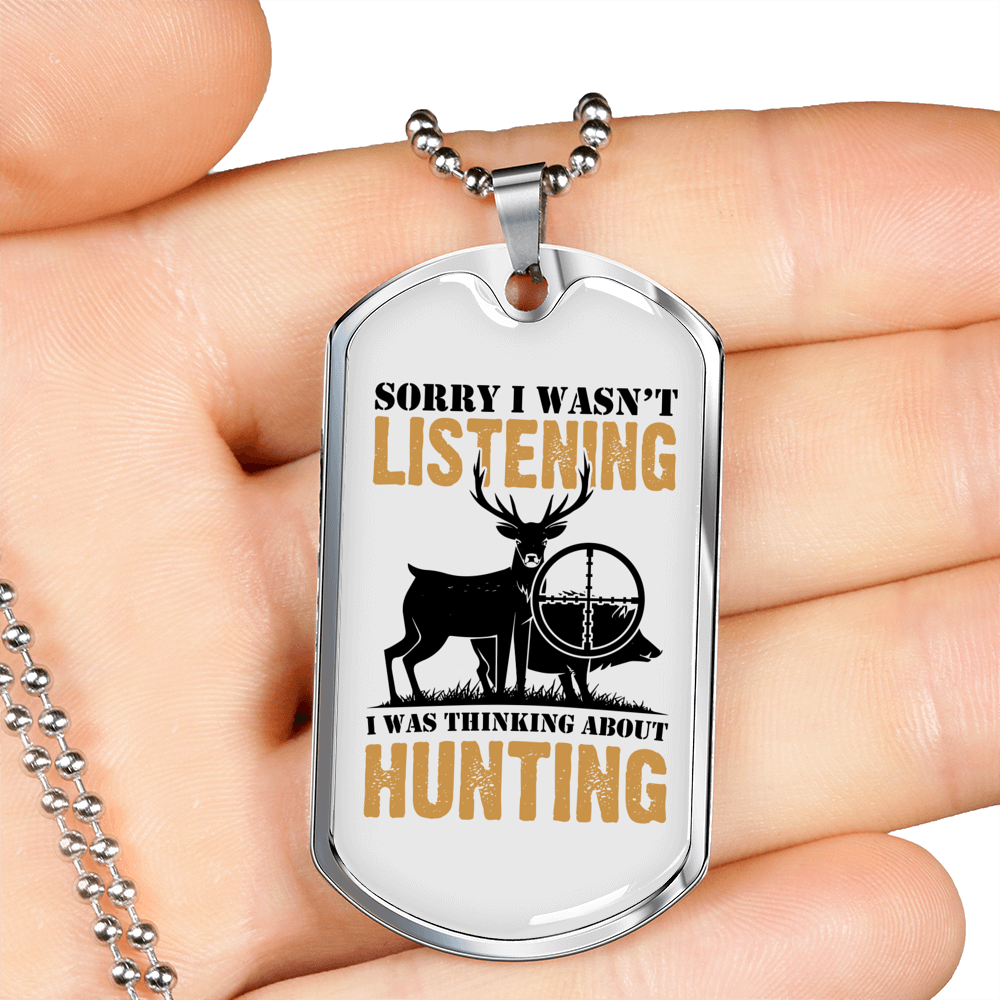 Thinking About Hunting Necklace Stainless Steel or 18k Gold Dog Tag 24" Chain-Express Your Love Gifts