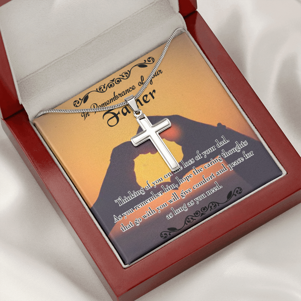 Thinking of You Dad Memorial Gift Dad Memorial Cross Necklace Sympathy Gift Loss of Father Condolence Message Card-Express Your Love Gifts