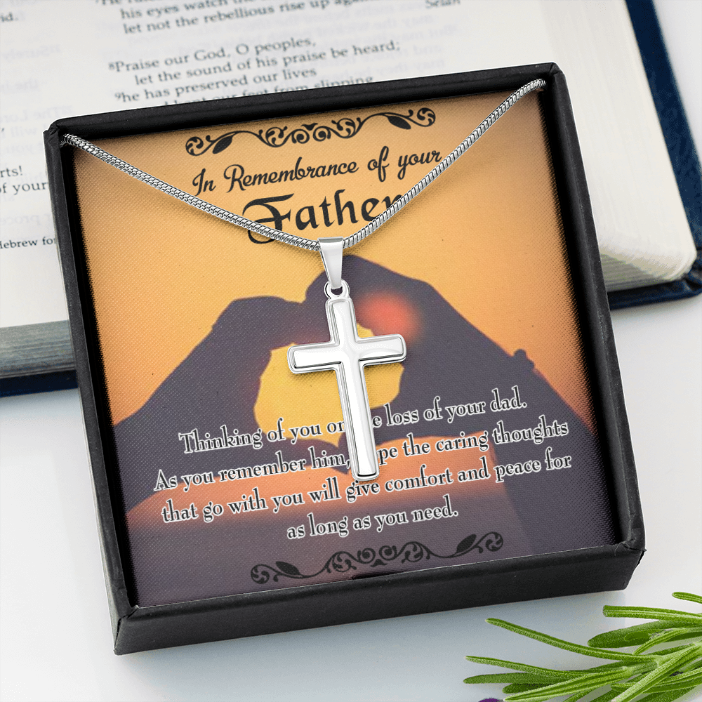 Thinking of You Dad Memorial Gift Dad Memorial Cross Necklace Sympathy Gift Loss of Father Condolence Message Card-Express Your Love Gifts