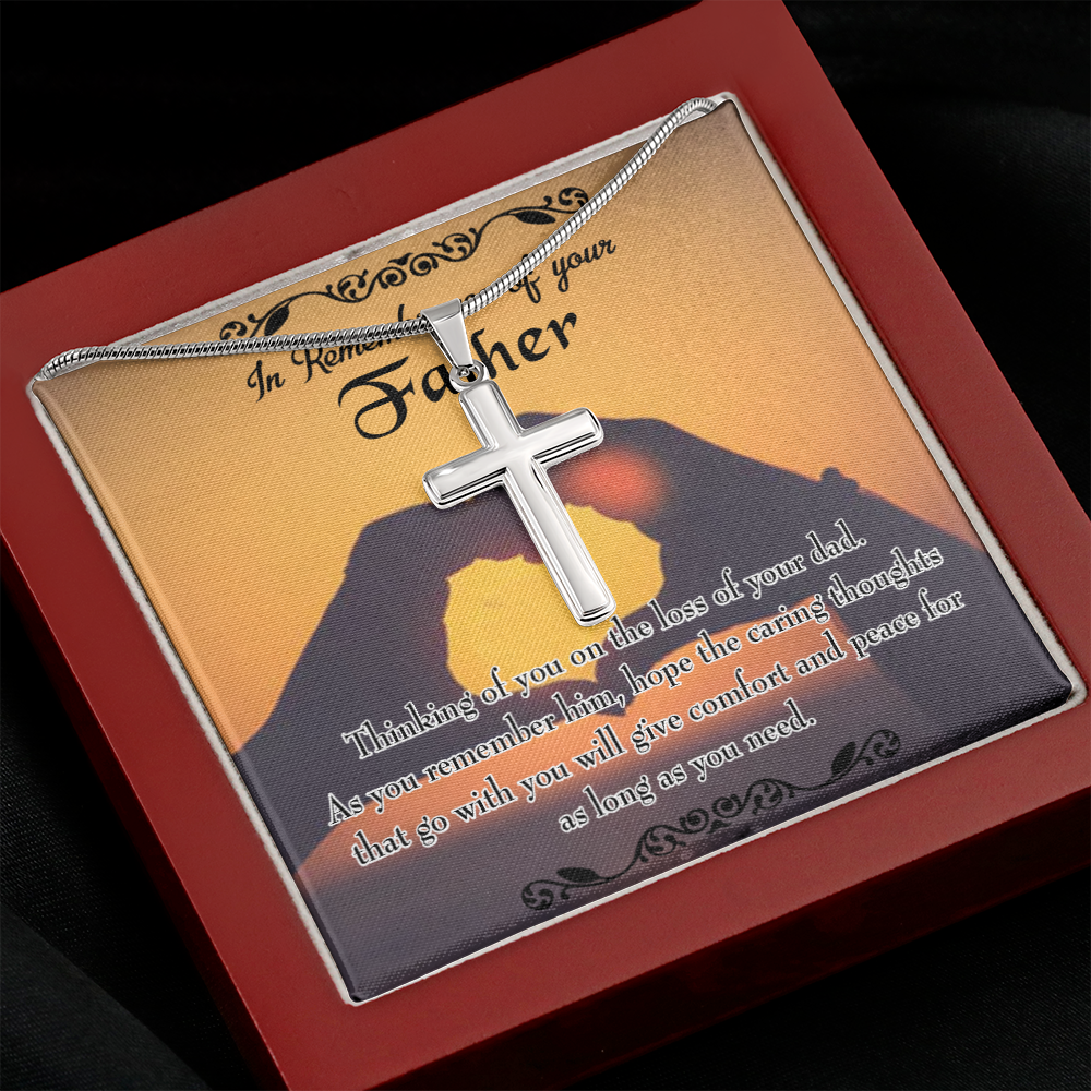 Thinking of You Dad Memorial Gift Dad Memorial Cross Necklace Sympathy Gift Loss of Father Condolence Message Card-Express Your Love Gifts