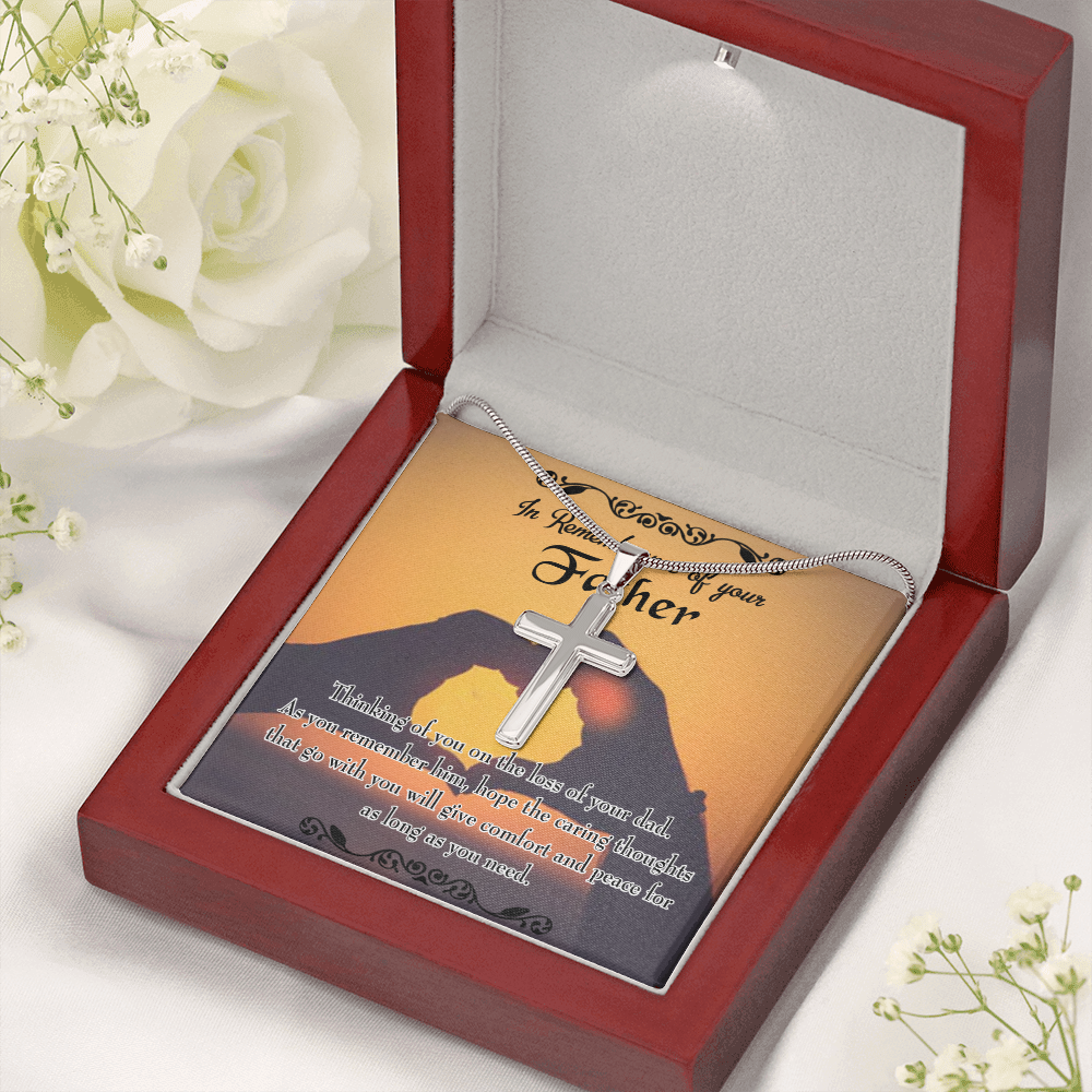 Thinking of You Dad Memorial Gift Dad Memorial Cross Necklace Sympathy Gift Loss of Father Condolence Message Card-Express Your Love Gifts