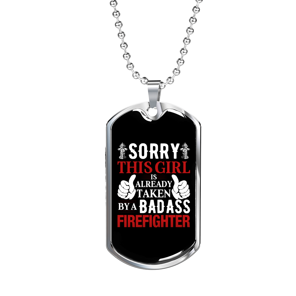 This Girl Is Taken Firefighter Gift Stainless Steel or 18k Gold Dog Tag 24" Chain-Express Your Love Gifts