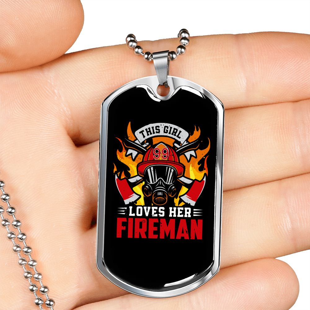 This Girl Loves Fireman Firefighter Gift Stainless Steel or 18k Gold Dog Tag 24" Chain-Express Your Love Gifts