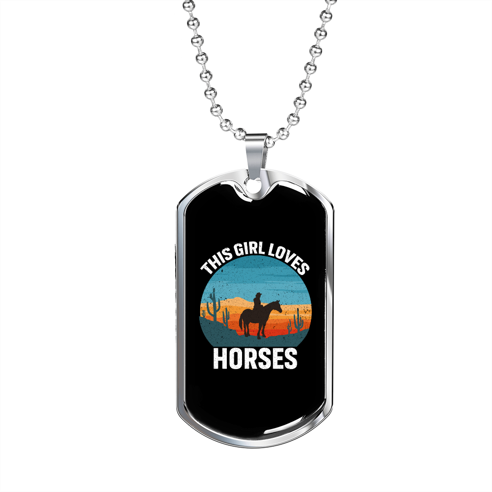 This Girl Loves Horses Horse Necklace Stainless Steel or 18k Gold Dog Tag 24" Chain-Express Your Love Gifts