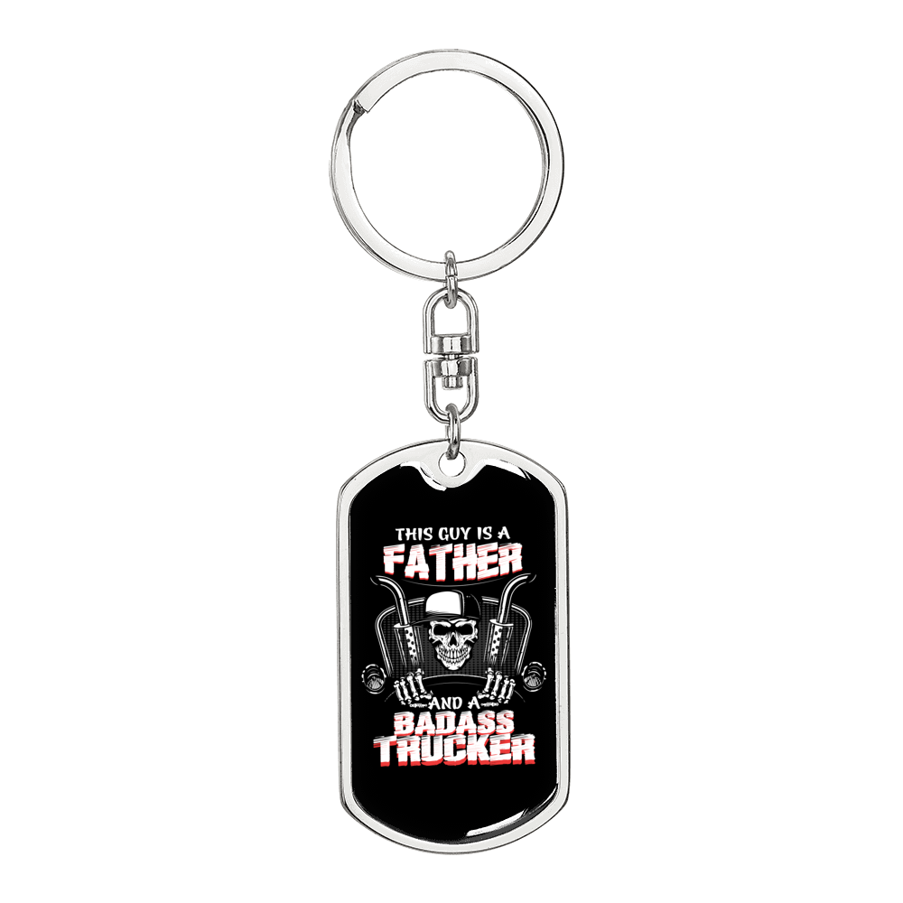 This Guy Is A Father Swivel Trucker Keychain Dog Tag Stainless Steel or 18k Gold-Express Your Love Gifts