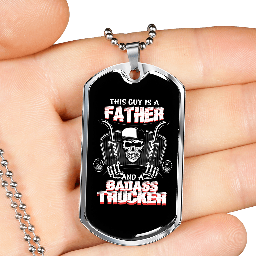 This Guy Is A Father Trucker Dog Tag Stainless Steel or 18k Gold 24" Chain-Express Your Love Gifts