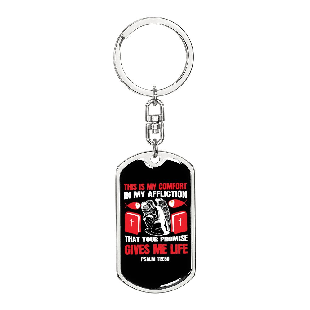 This Is My Comfort Psalm 119:50 Keychain Stainless Steel or 18k Gold Dog Tag Keyring-Express Your Love Gifts
