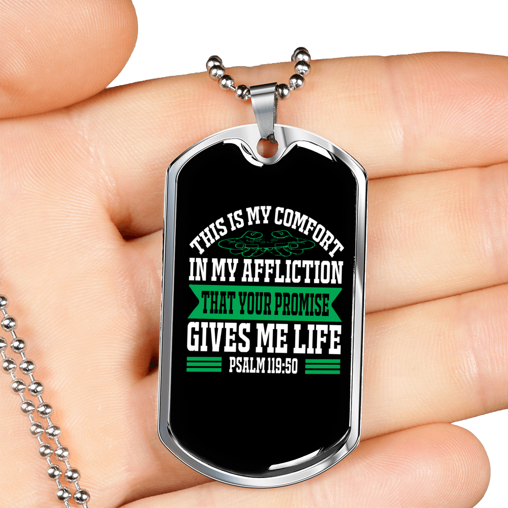 This Is My Comfort Psalm 119:50 Necklace Stainless Steel or 18k Gold Dog Tag 24" Chain-Express Your Love Gifts
