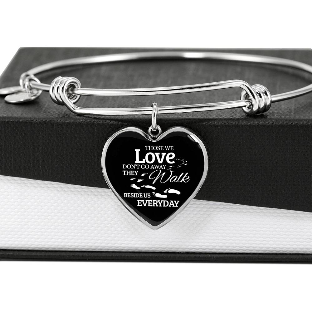 Those We Love Don't Go Away Footprints Heart Bangle Stainless Steel or 18k Gold 18-22"-Express Your Love Gifts