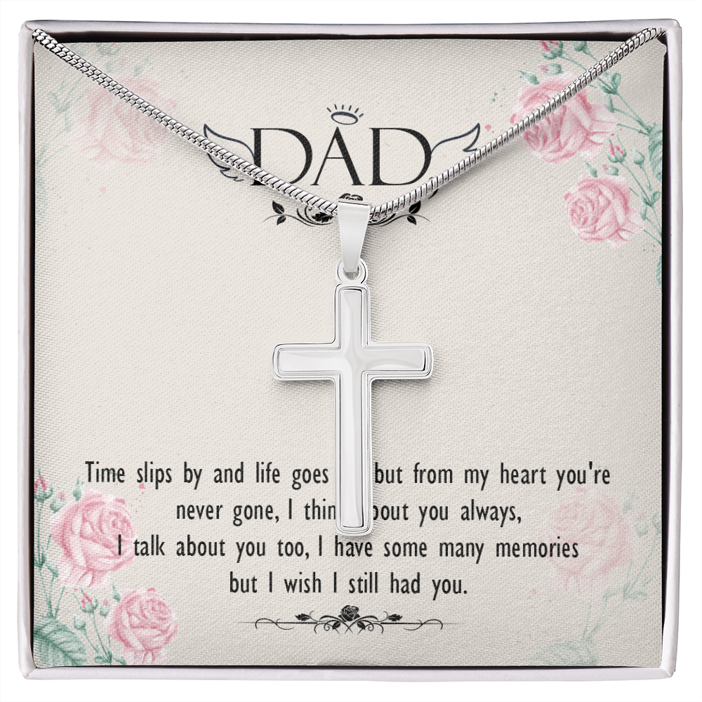 Time Slips by Dad Memorial Gift Dad Memorial Cross Necklace Sympathy Gift Loss of Father Condolence Message Card-Express Your Love Gifts