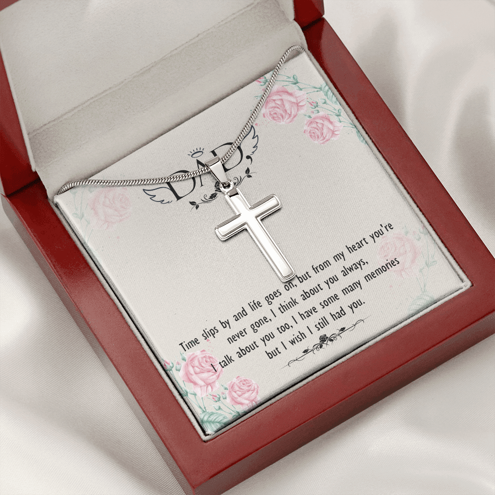 Time Slips by Dad Memorial Gift Dad Memorial Cross Necklace Sympathy Gift Loss of Father Condolence Message Card-Express Your Love Gifts