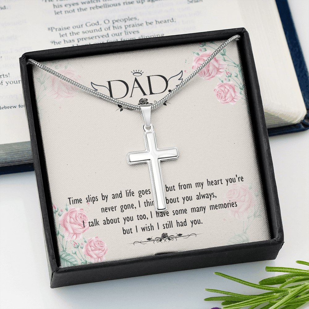 Time Slips by Dad Memorial Gift Dad Memorial Cross Necklace Sympathy Gift Loss of Father Condolence Message Card-Express Your Love Gifts