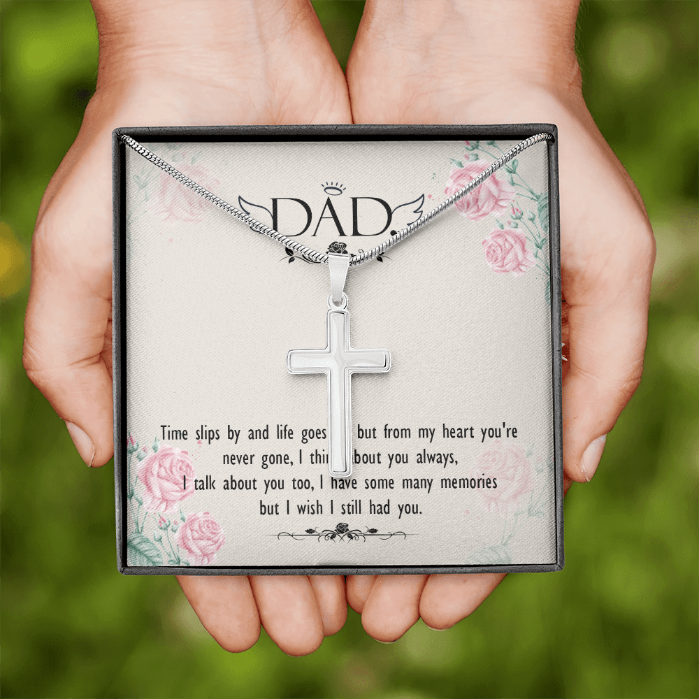 Time Slips by Dad Memorial Gift Dad Memorial Cross Necklace Sympathy Gift Loss of Father Condolence Message Card-Express Your Love Gifts