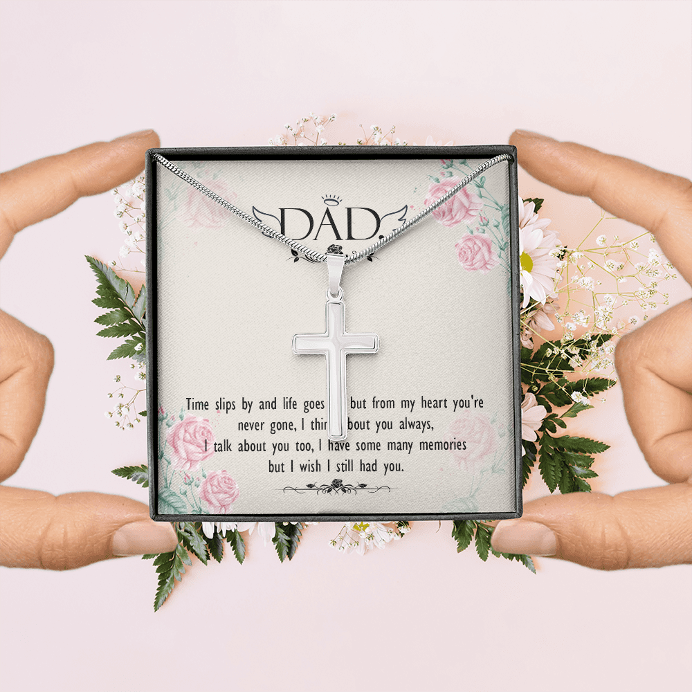 Time Slips by Dad Memorial Gift Dad Memorial Cross Necklace Sympathy Gift Loss of Father Condolence Message Card-Express Your Love Gifts