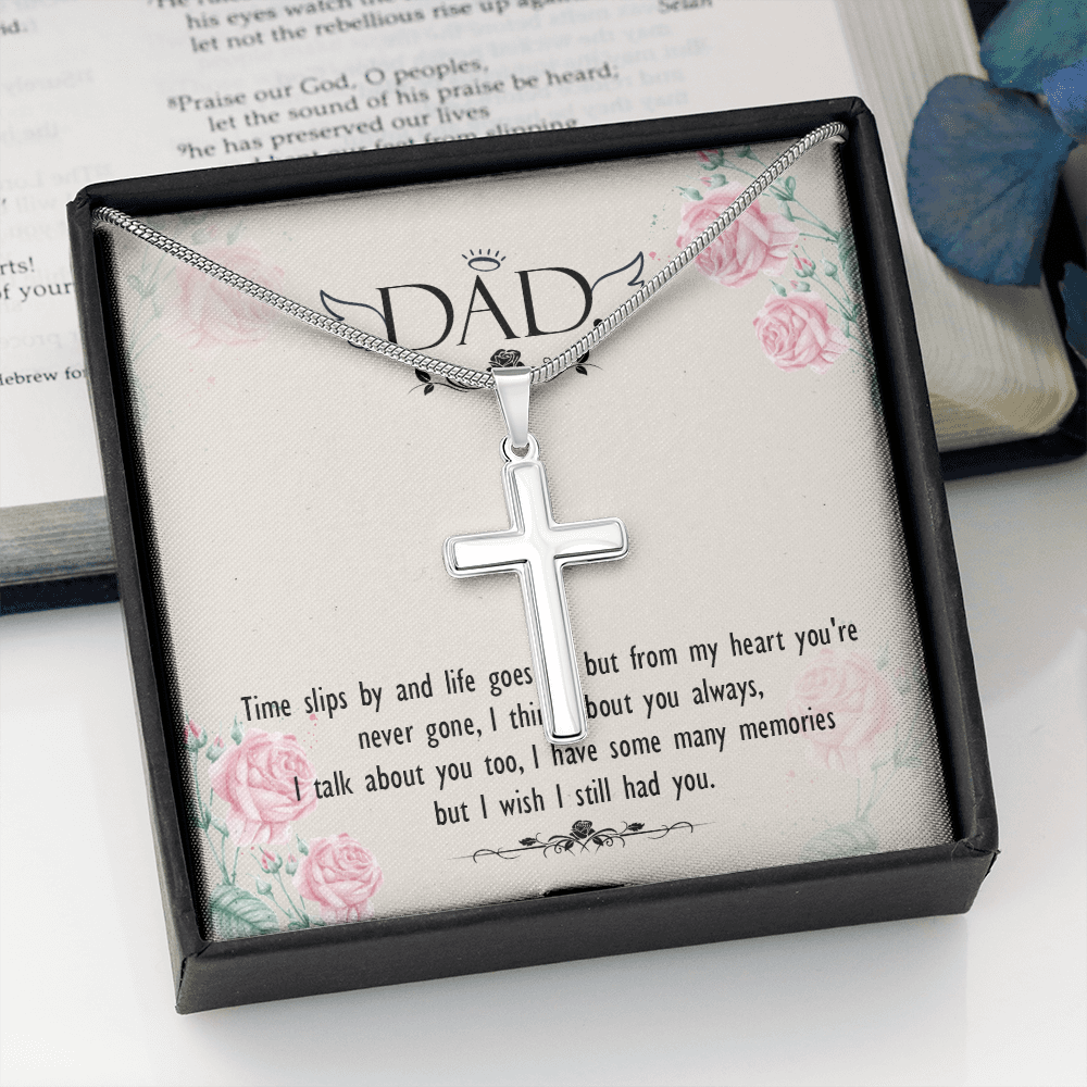 Time Slips by Dad Memorial Gift Dad Memorial Cross Necklace Sympathy Gift Loss of Father Condolence Message Card-Express Your Love Gifts