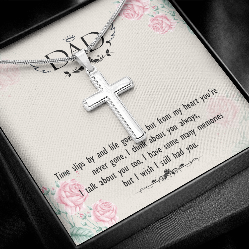 Time Slips by Dad Memorial Gift Dad Memorial Cross Necklace Sympathy Gift Loss of Father Condolence Message Card-Express Your Love Gifts
