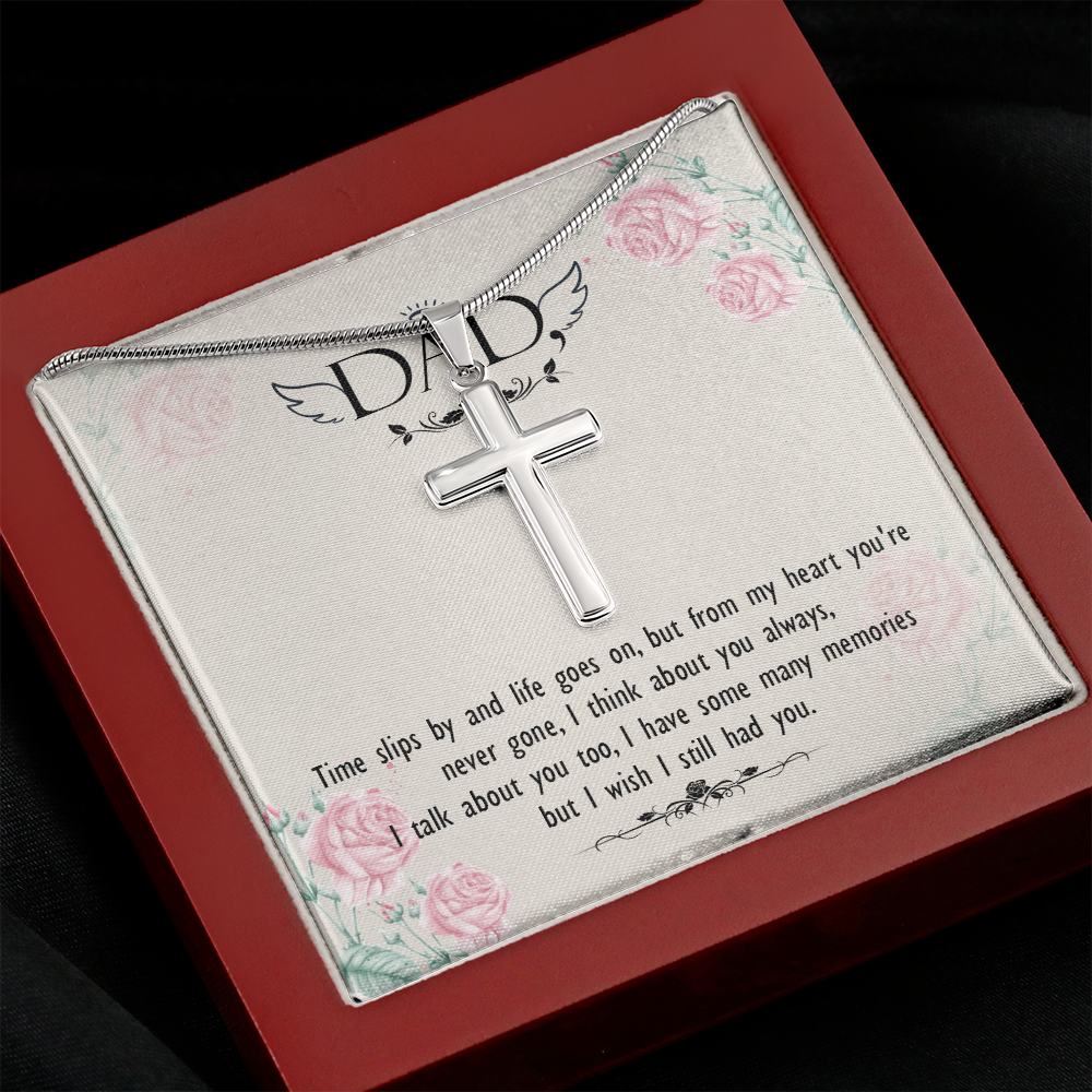 Time Slips by Dad Memorial Gift Dad Memorial Cross Necklace Sympathy Gift Loss of Father Condolence Message Card-Express Your Love Gifts