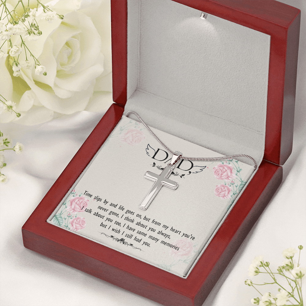 Time Slips by Dad Memorial Gift Dad Memorial Cross Necklace Sympathy Gift Loss of Father Condolence Message Card-Express Your Love Gifts