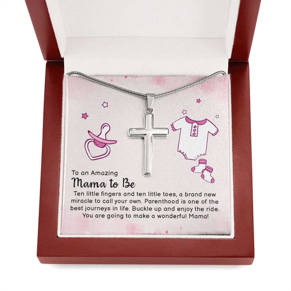 To An Amazing Mama To Be Cross Card Necklace w Stainless Steel Pendant-Express Your Love Gifts