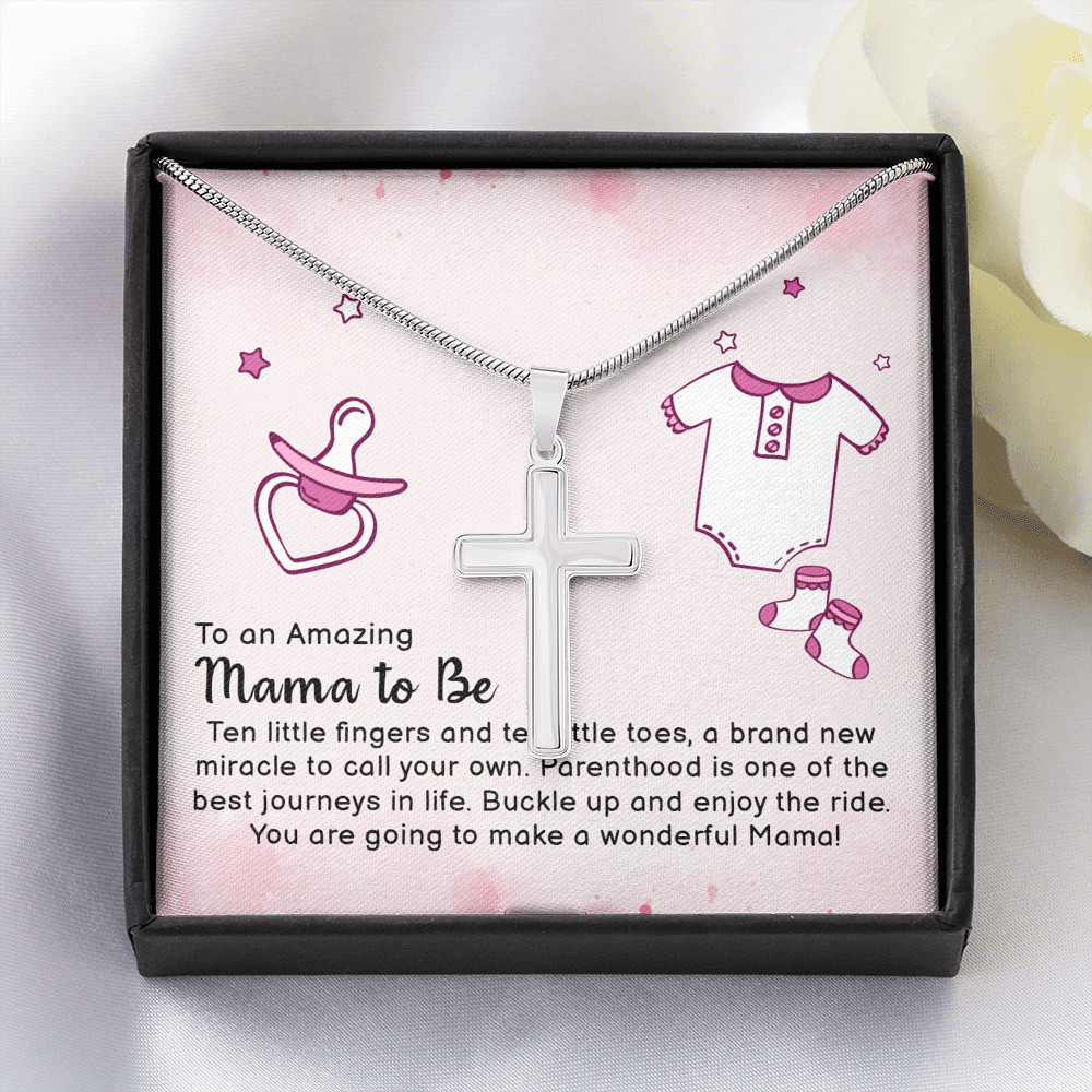 To An Amazing Mama To Be Cross Card Necklace w Stainless Steel Pendant-Express Your Love Gifts