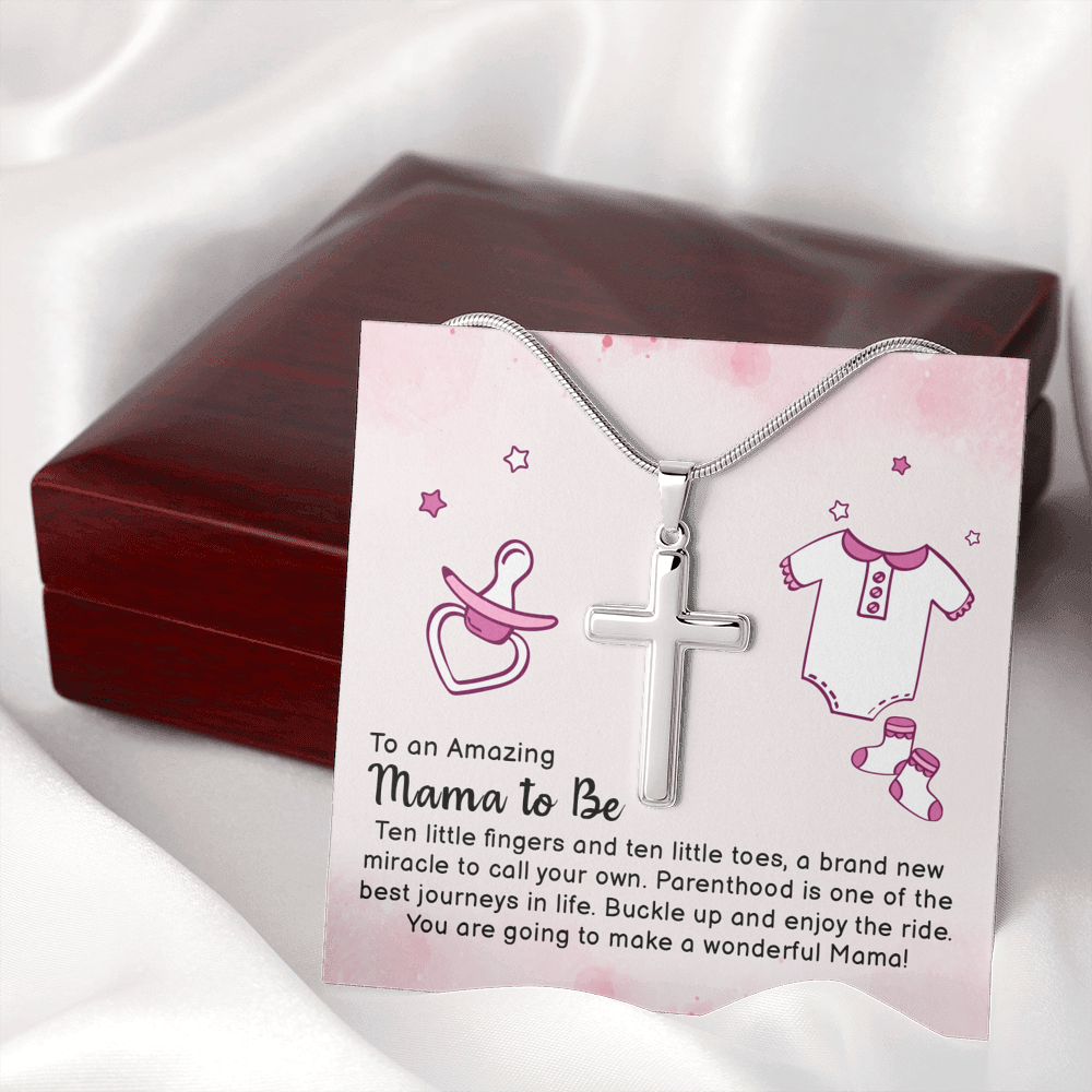 To An Amazing Mama To Be Cross Card Necklace w Stainless Steel Pendant-Express Your Love Gifts