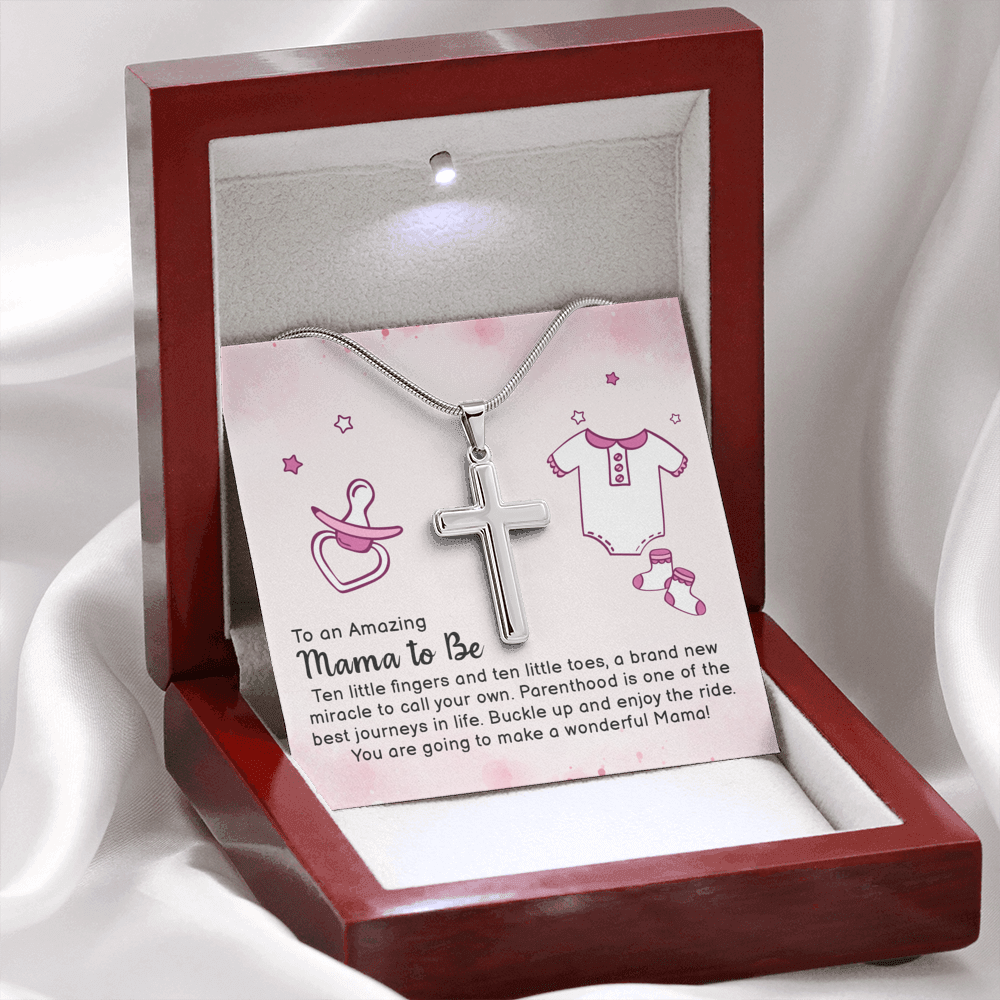 To An Amazing Mama To Be Cross Card Necklace w Stainless Steel Pendant-Express Your Love Gifts