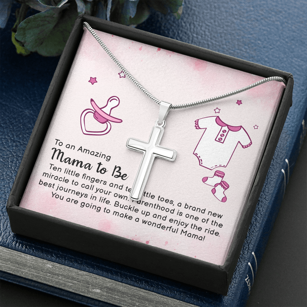 To An Amazing Mama To Be Cross Card Necklace w Stainless Steel Pendant-Express Your Love Gifts