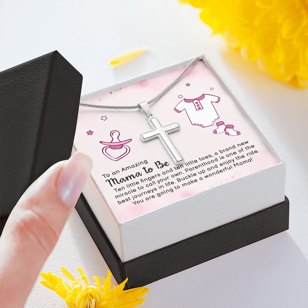To An Amazing Mama To Be Cross Card Necklace w Stainless Steel Pendant-Express Your Love Gifts