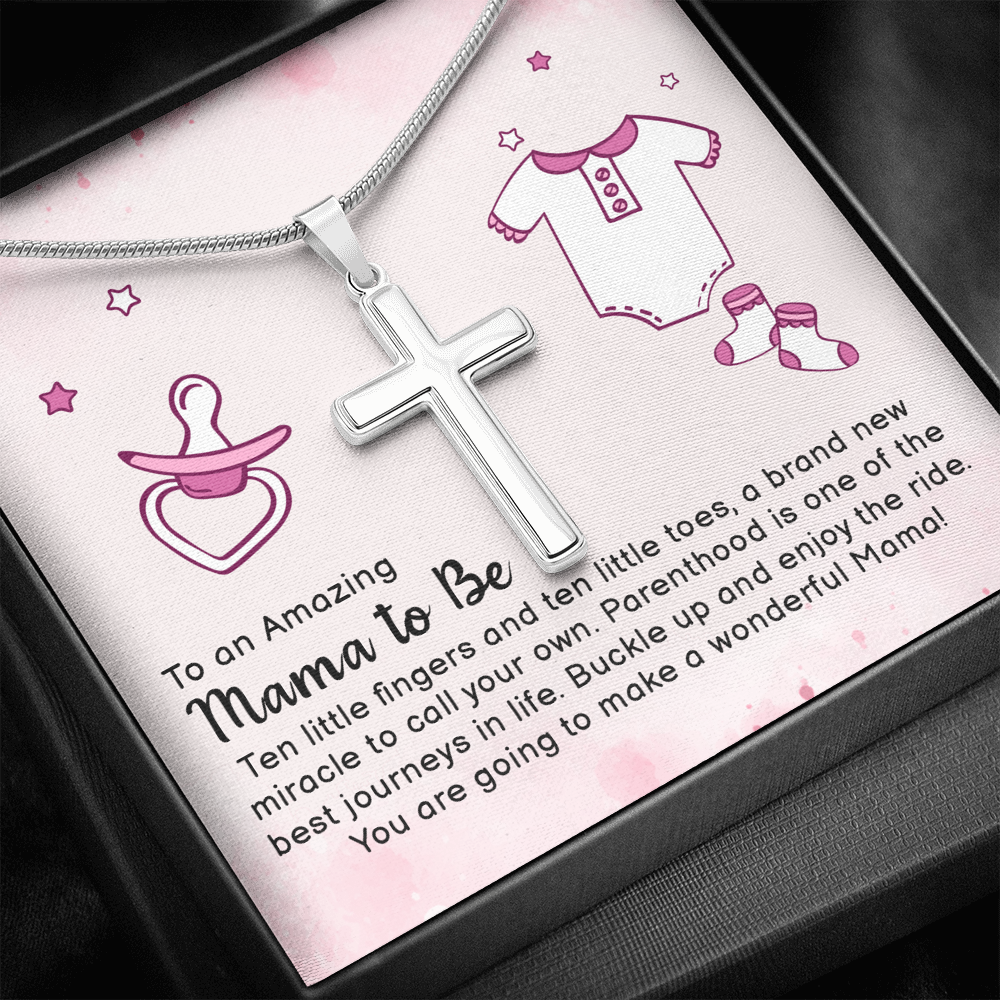 To An Amazing Mama To Be Cross Card Necklace w Stainless Steel Pendant-Express Your Love Gifts