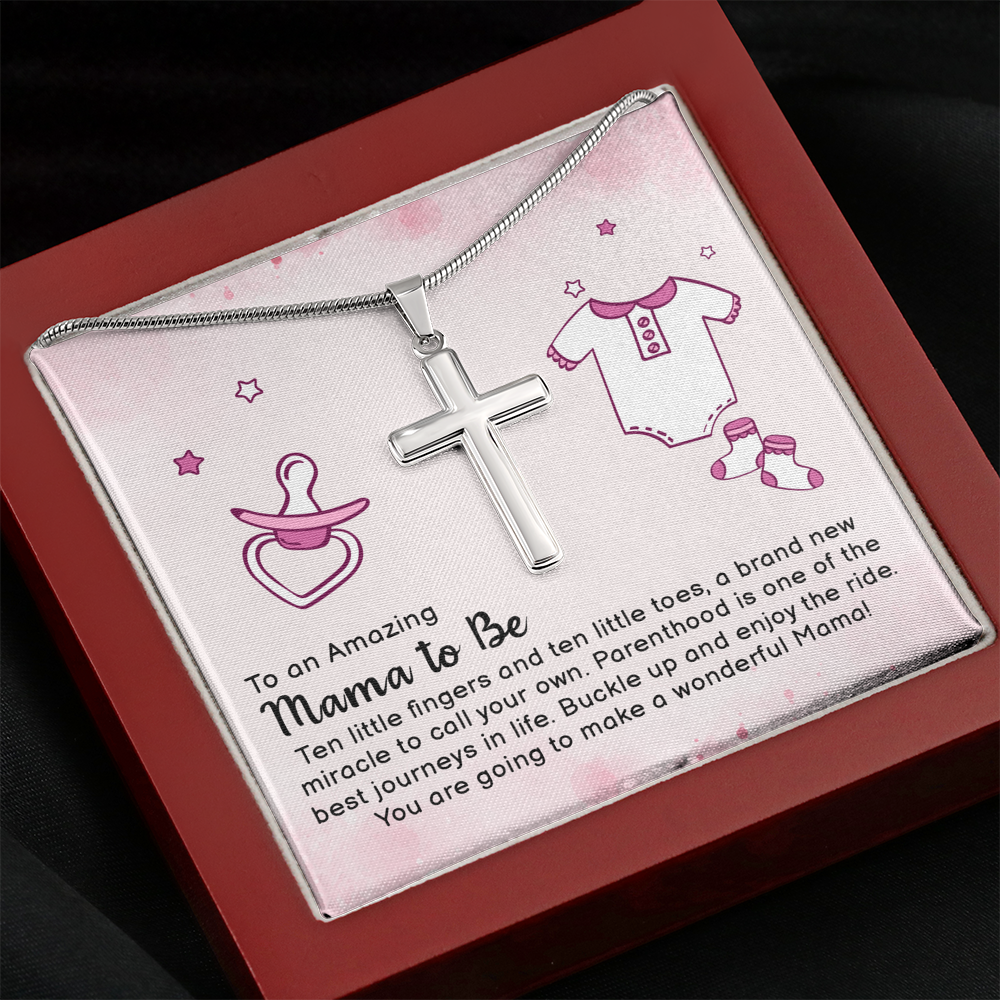 To An Amazing Mama To Be Cross Card Necklace w Stainless Steel Pendant-Express Your Love Gifts